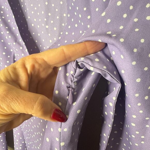 Uniqlo Purple White Dots Printed V-Neck Long Sleeve Mini Dress Small Fit  Flare - Picture 9 of 12